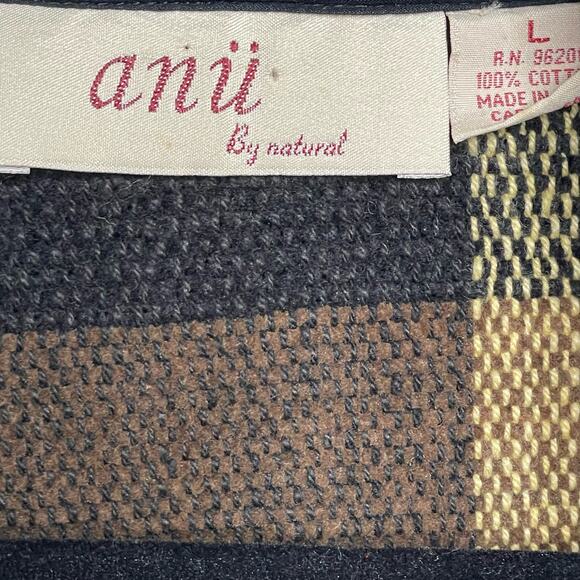 Anu by Natural Checked Cropped Jacket Long Sleeve Single Button‎ Brown Tan L - Picture 9 of 12